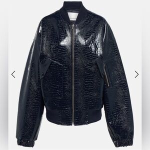 The Frankie Shop Blue Hane Croc-Effect Bomber Jacket BRAND NEW W/ TAGS! …